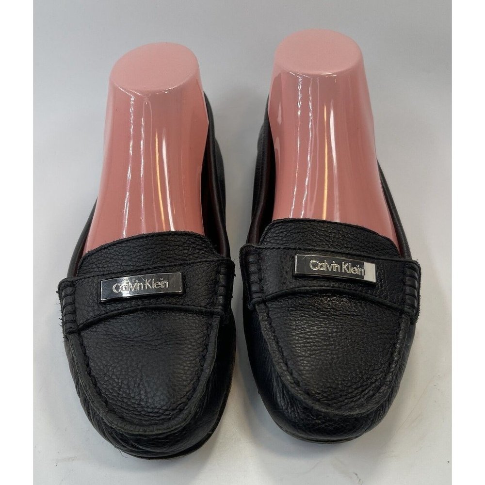 Calvin Klein Women Loafer Black Leather Driving Flats Size US 7.5 EUR 37.5